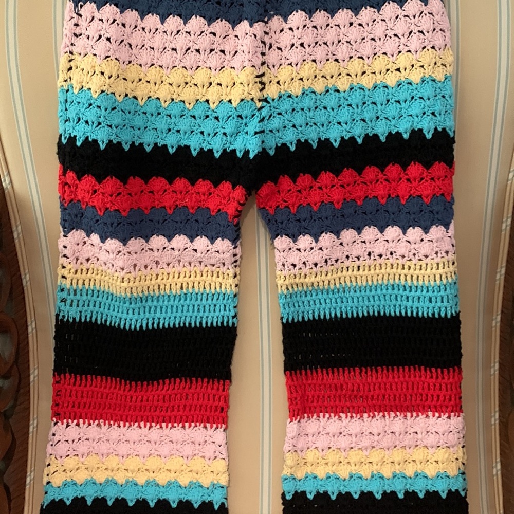 FLOOK FOR FREE PEOPLE GRANDPA CROCHET FLARE PANTS IN BLACK COMBO SIZE SMALL - Picture 14 of 16